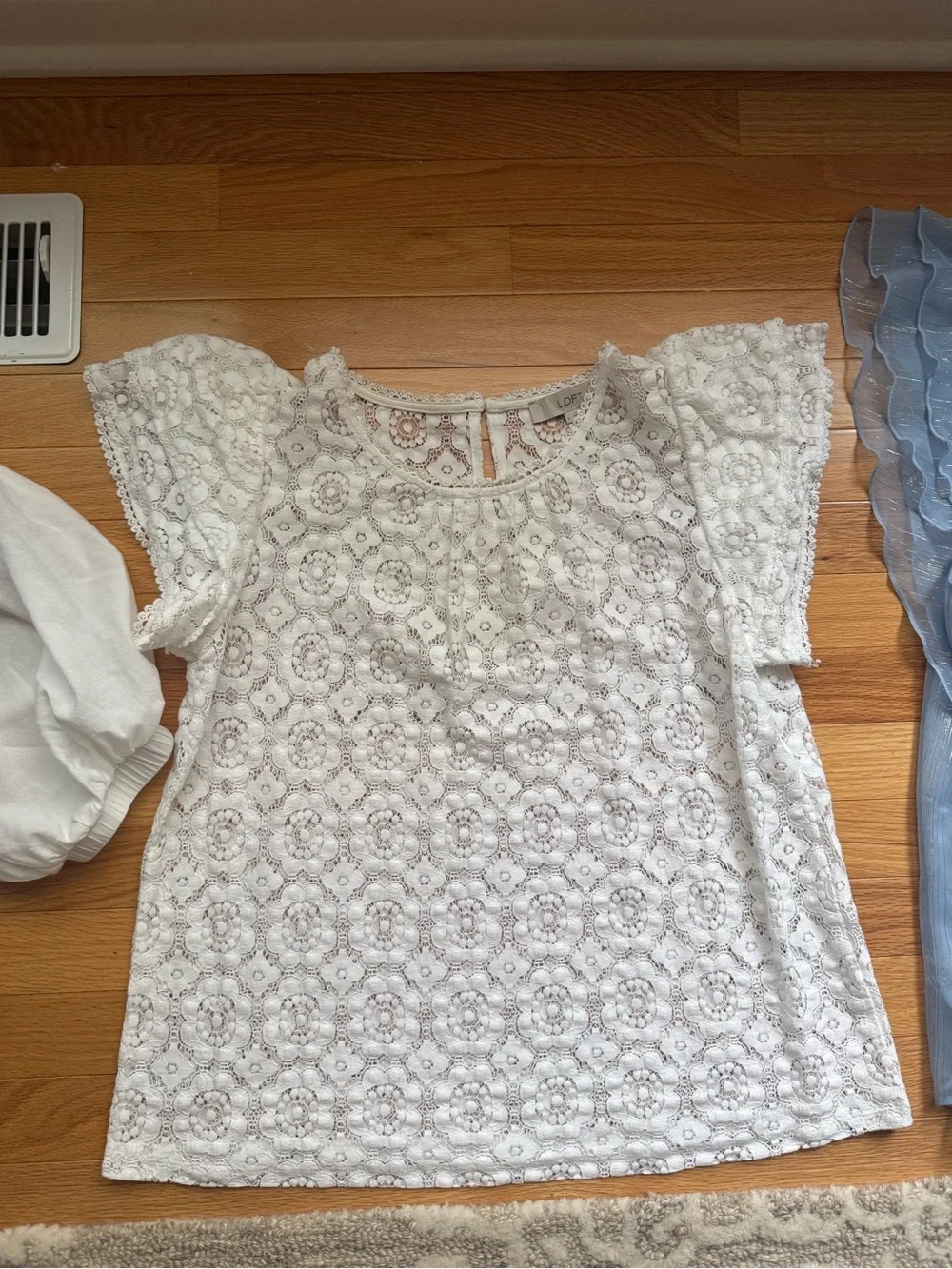 Bundle of women’s work blouse - white, White Lace, Chambray Blue, light Pink